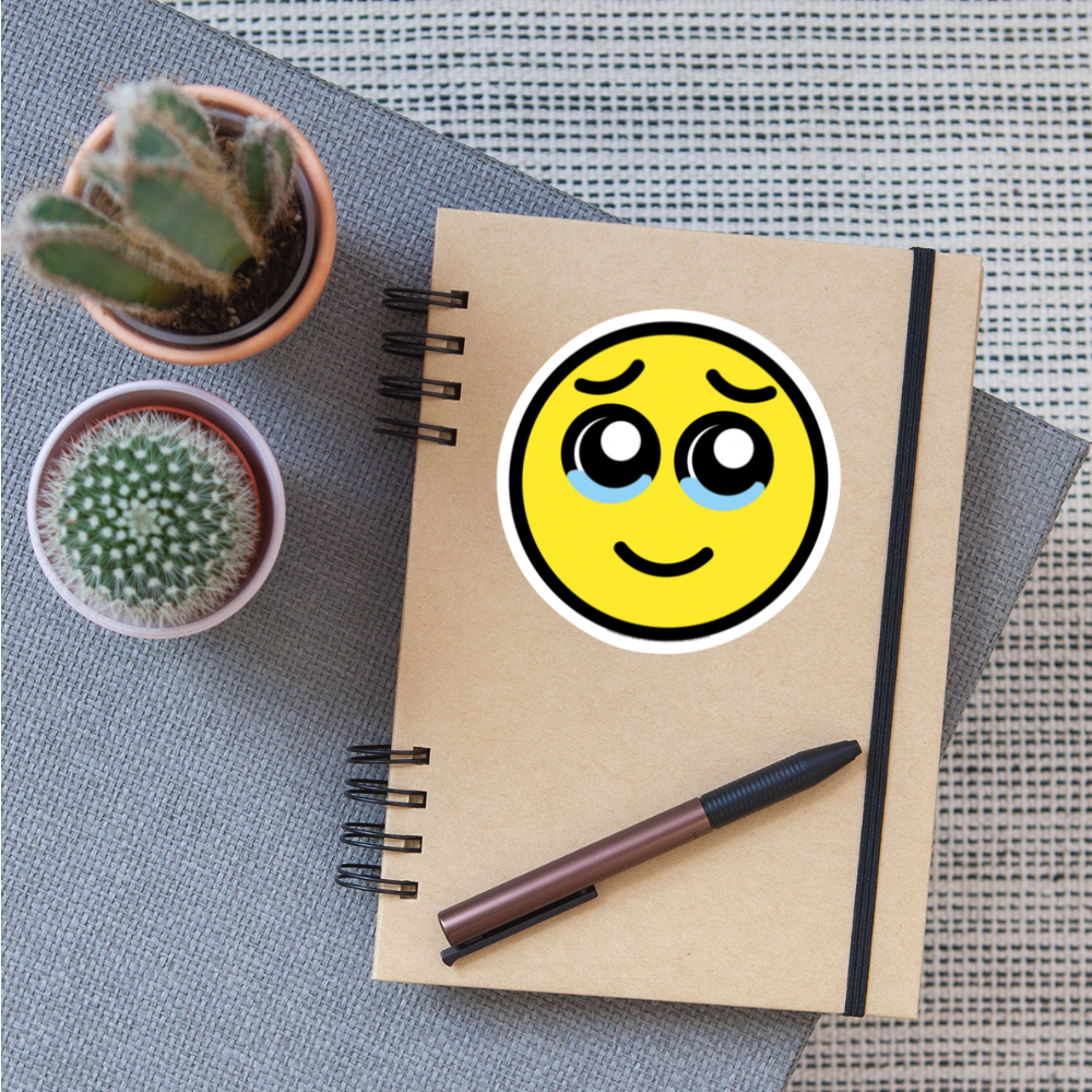 Face Holding Back Tears Moji Sticker - Emoji.Express - white matte