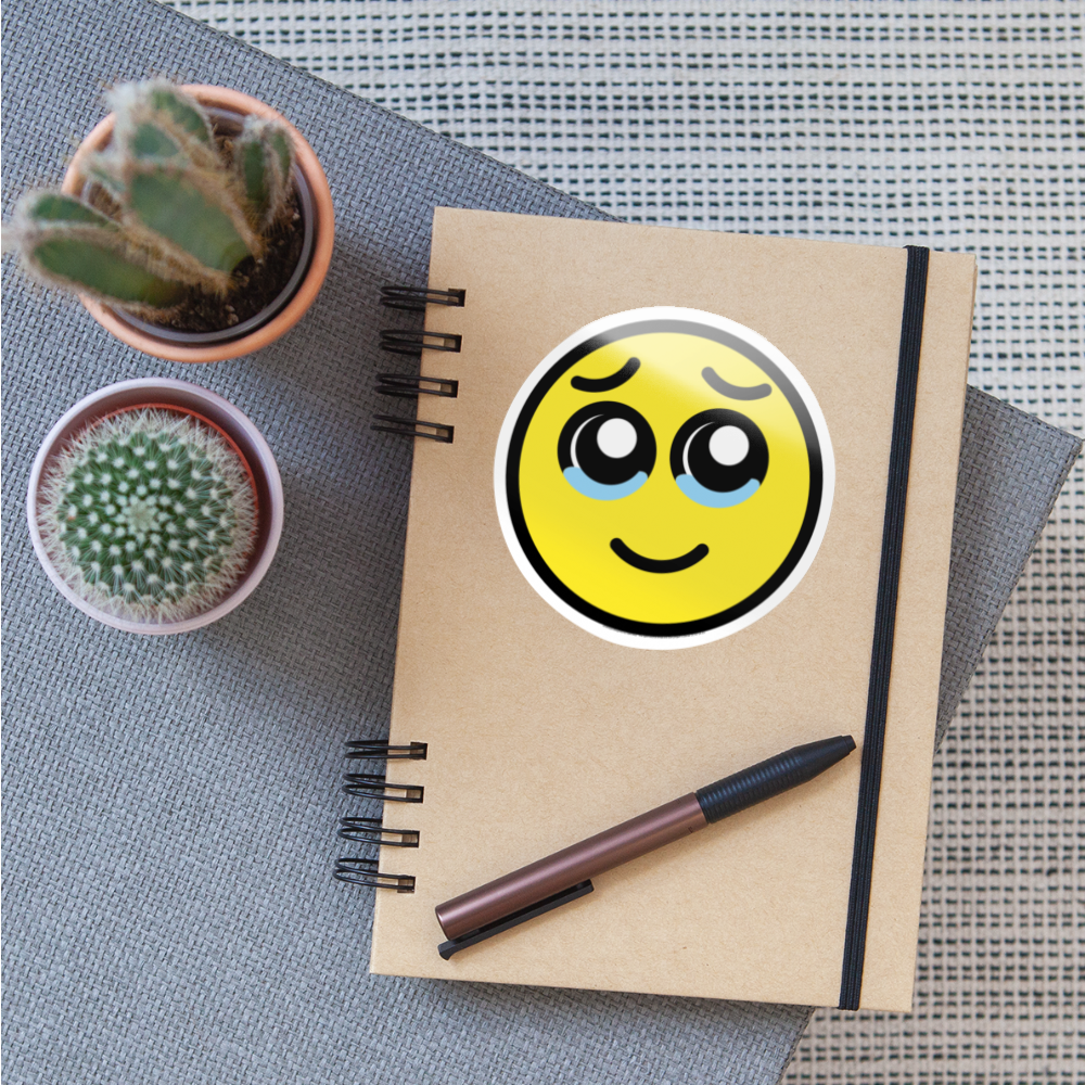 Face Holding Back Tears Moji Sticker - Emoji.Express - white glossy