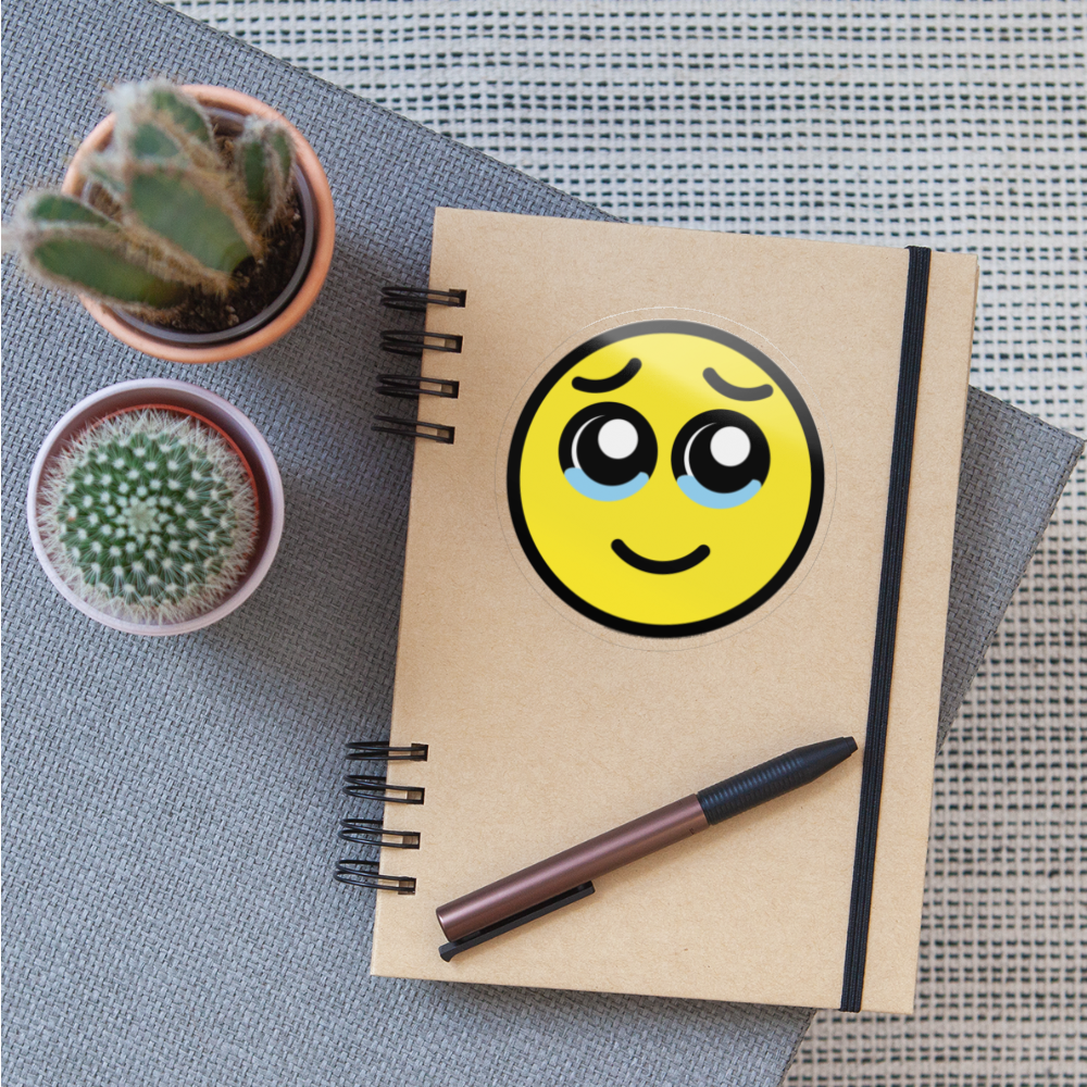 Face Holding Back Tears Moji Sticker - Emoji.Express - transparent glossy