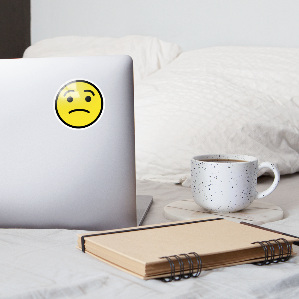 Worried Face Moji Sticker - Emoji.Express - white glossy