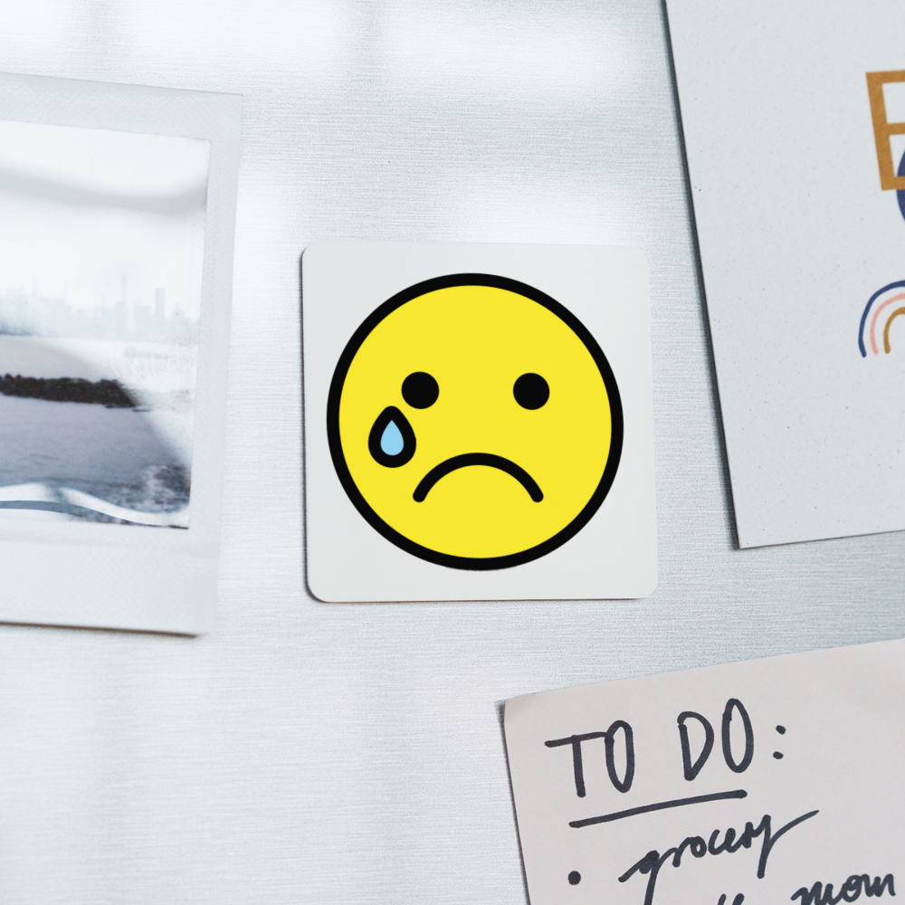 Crying Face Emoji Square Magnet - Emoji.Express - white