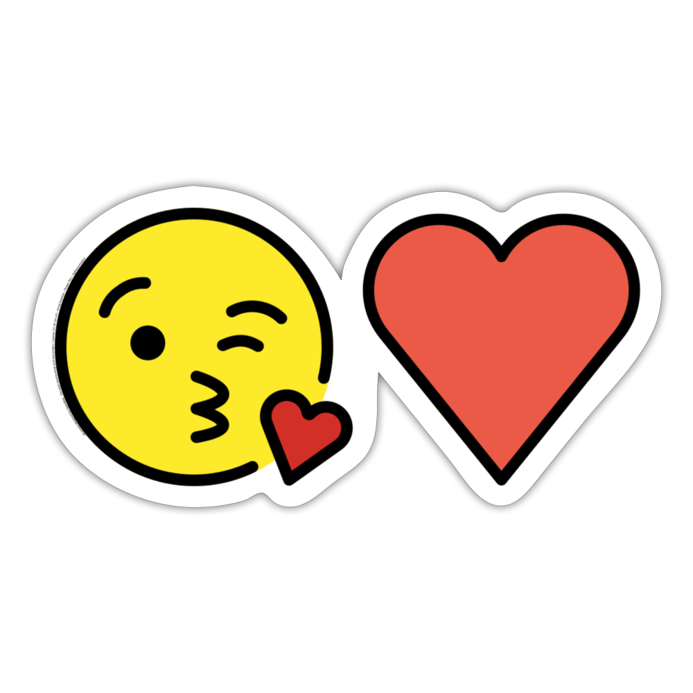 Face Blowing a Kiss + Red Heart Power Pair Moji Sticker - Emoji.Express - white matte