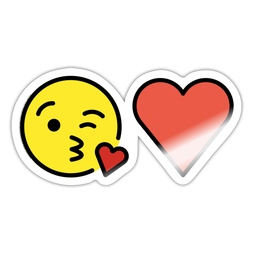 Face Blowing a Kiss + Red Heart Power Pair Moji Sticker - Emoji.Express - white glossy