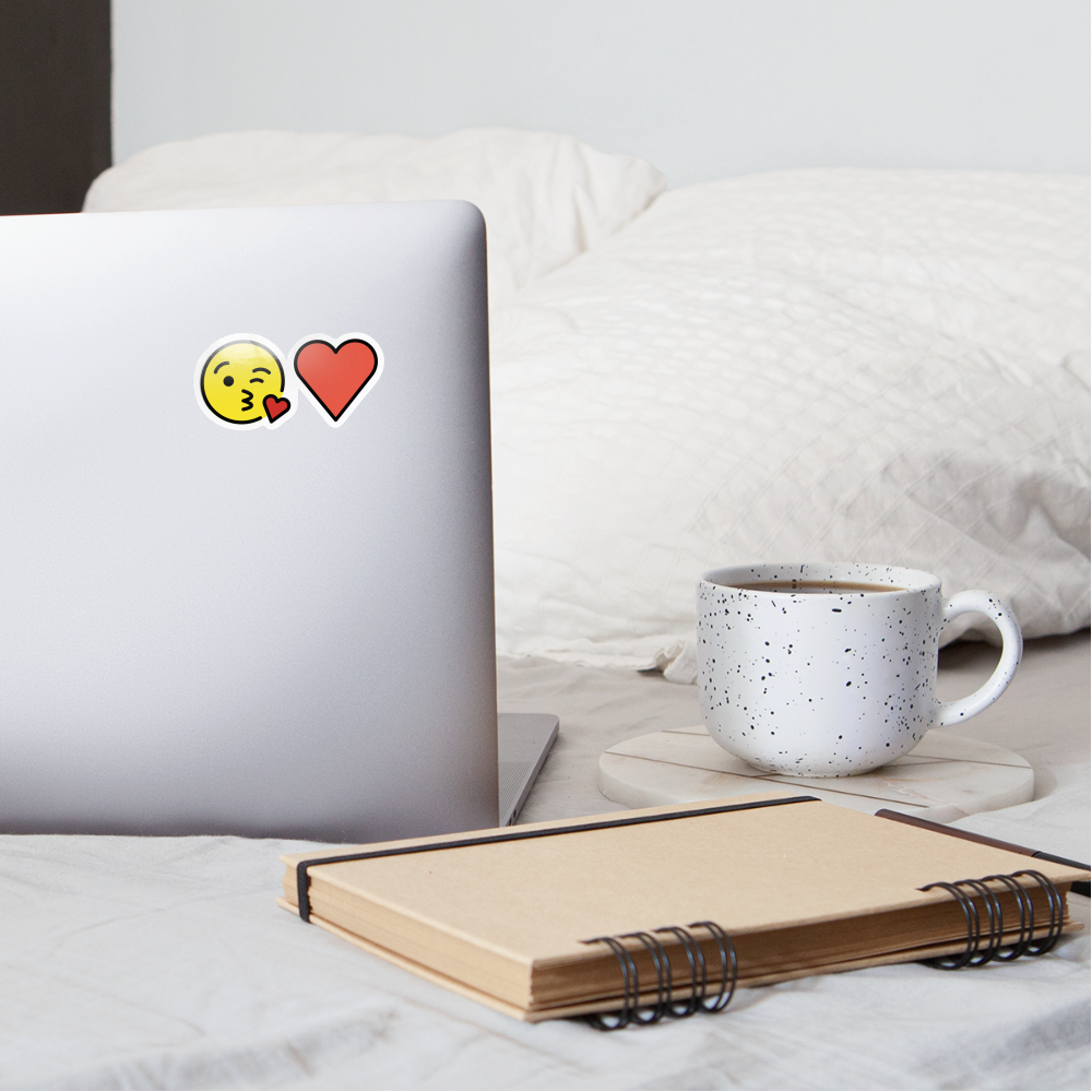 Face Blowing a Kiss + Red Heart Power Pair Moji Sticker - Emoji.Express - white glossy