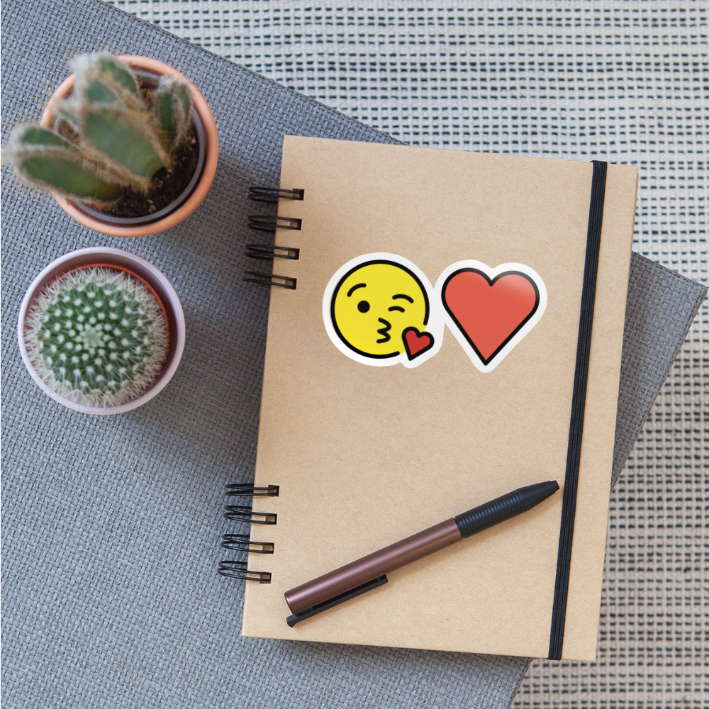 Face Blowing a Kiss + Red Heart Power Pair Moji Sticker - Emoji.Express - white glossy