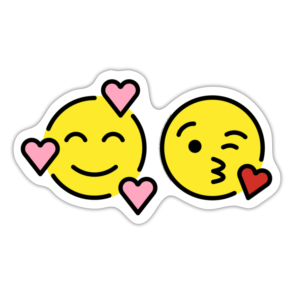 Smiling Face w/ Hearts + Face Blowing a Kiss Power Pair Mojis Sticker - Emoji.Express - white matte