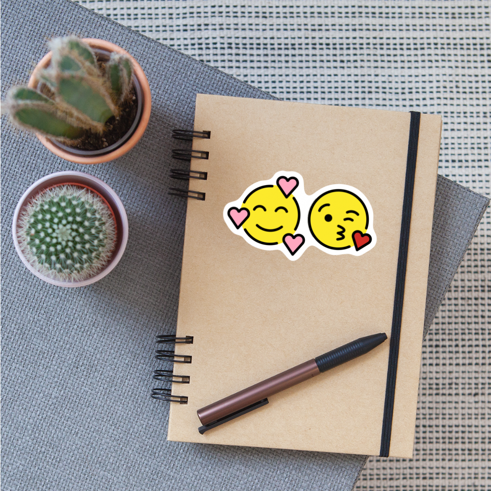 Smiling Face w/ Hearts + Face Blowing a Kiss Power Pair Mojis Sticker - Emoji.Express - white matte