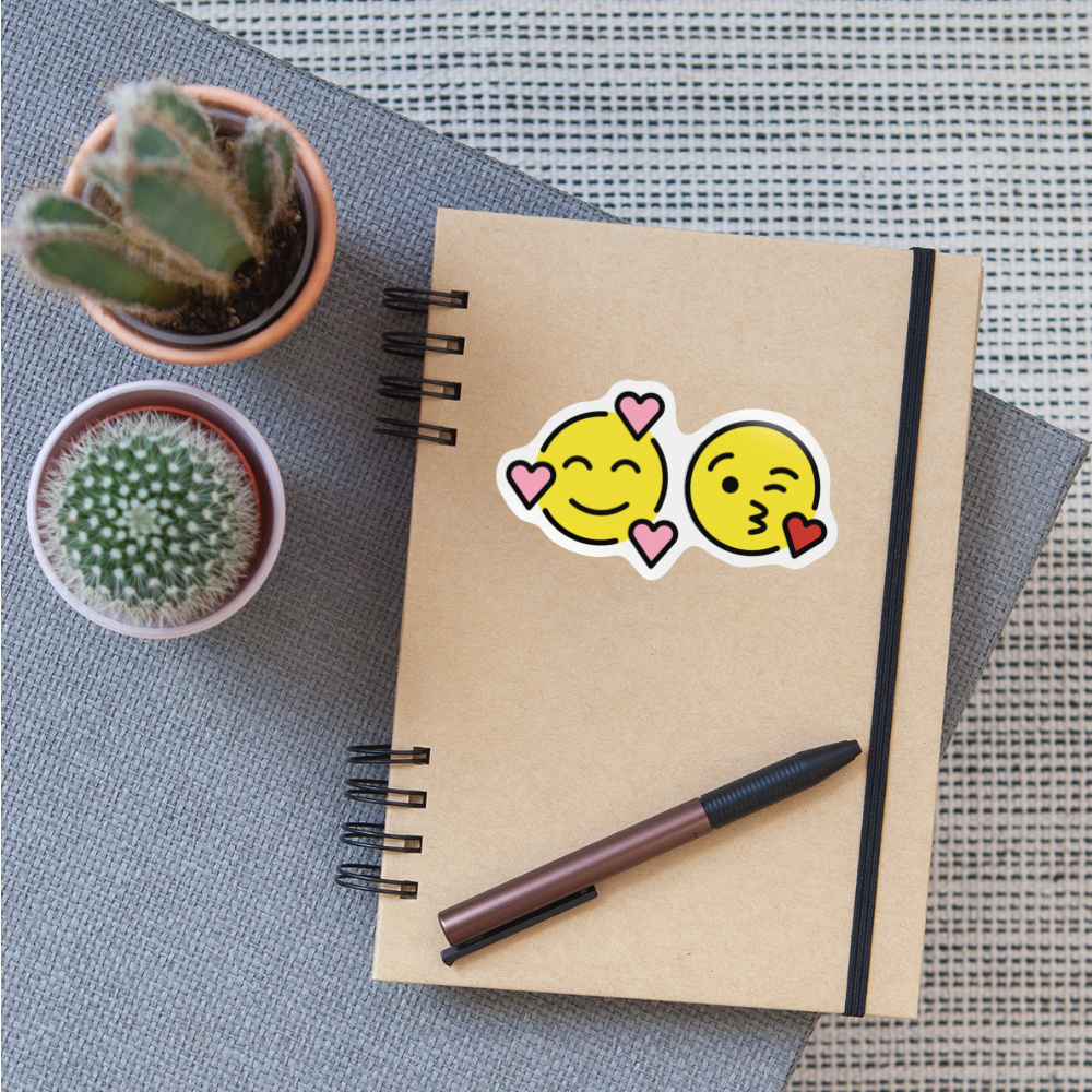 Smiling Face w/ Hearts + Face Blowing a Kiss Power Pair Mojis Sticker - Emoji.Express - white glossy