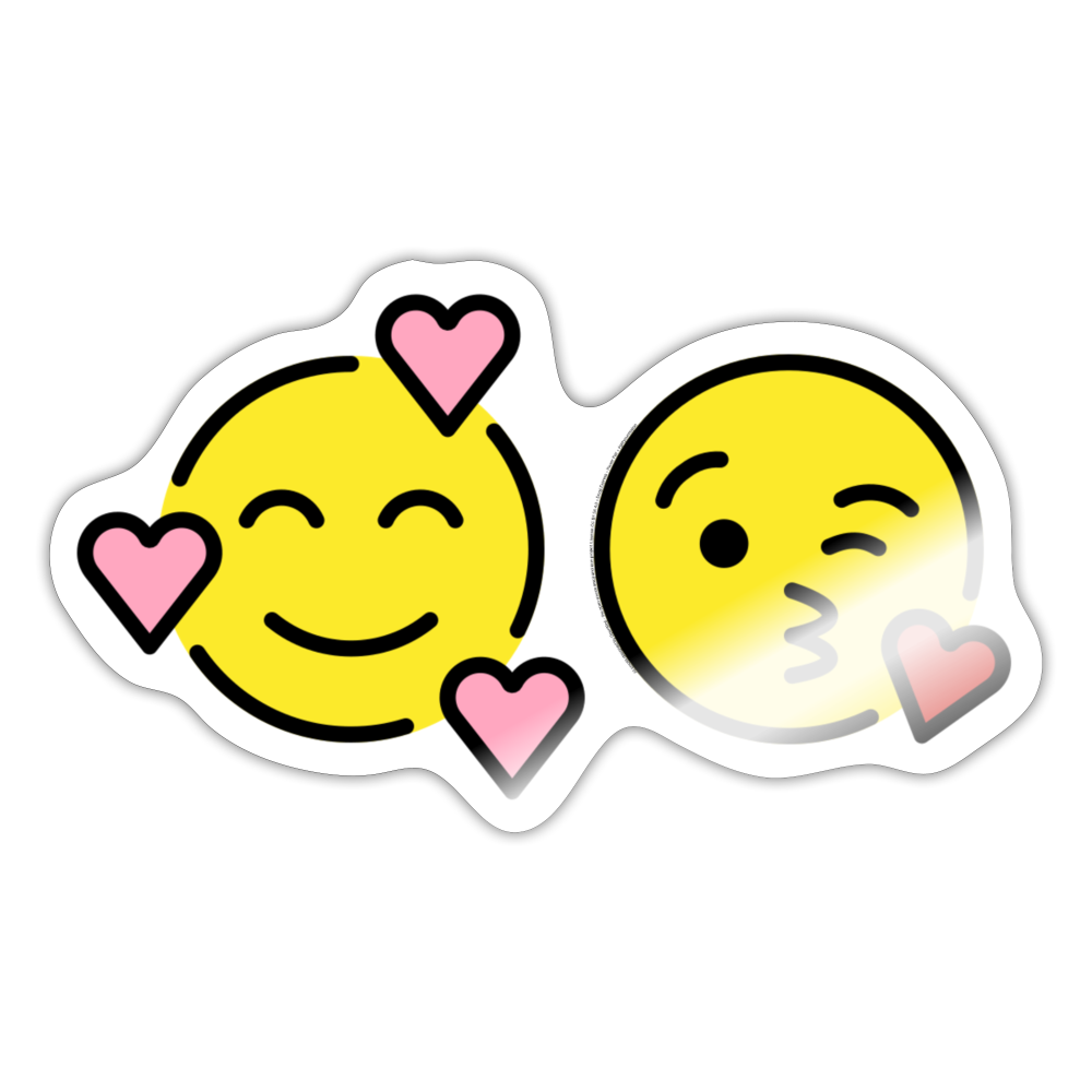 Smiling Face w/ Hearts + Face Blowing a Kiss Power Pair Mojis Sticker - Emoji.Express - white glossy