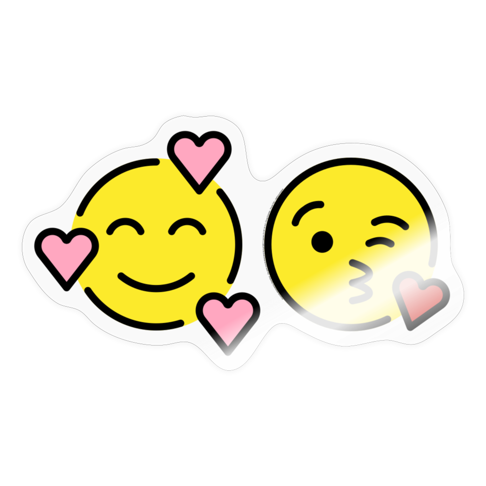 Smiling Face w/ Hearts + Face Blowing a Kiss Power Pair Mojis Sticker - Emoji.Express - transparent glossy