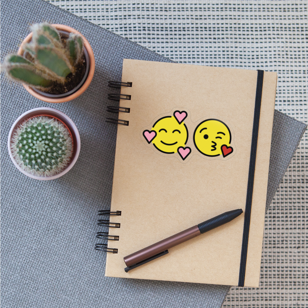 Smiling Face w/ Hearts + Face Blowing a Kiss Power Pair Mojis Sticker - Emoji.Express - transparent glossy