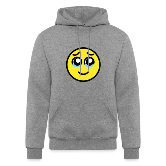 Face Holding Back Tears Moji Champion Unisex Powerblend Hoodie - Emoji.Express - heather gray