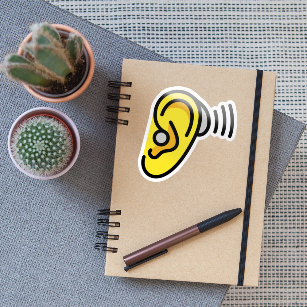 Ear with Hearing Aid Moji Sticker - Emoji.Express - white glossy