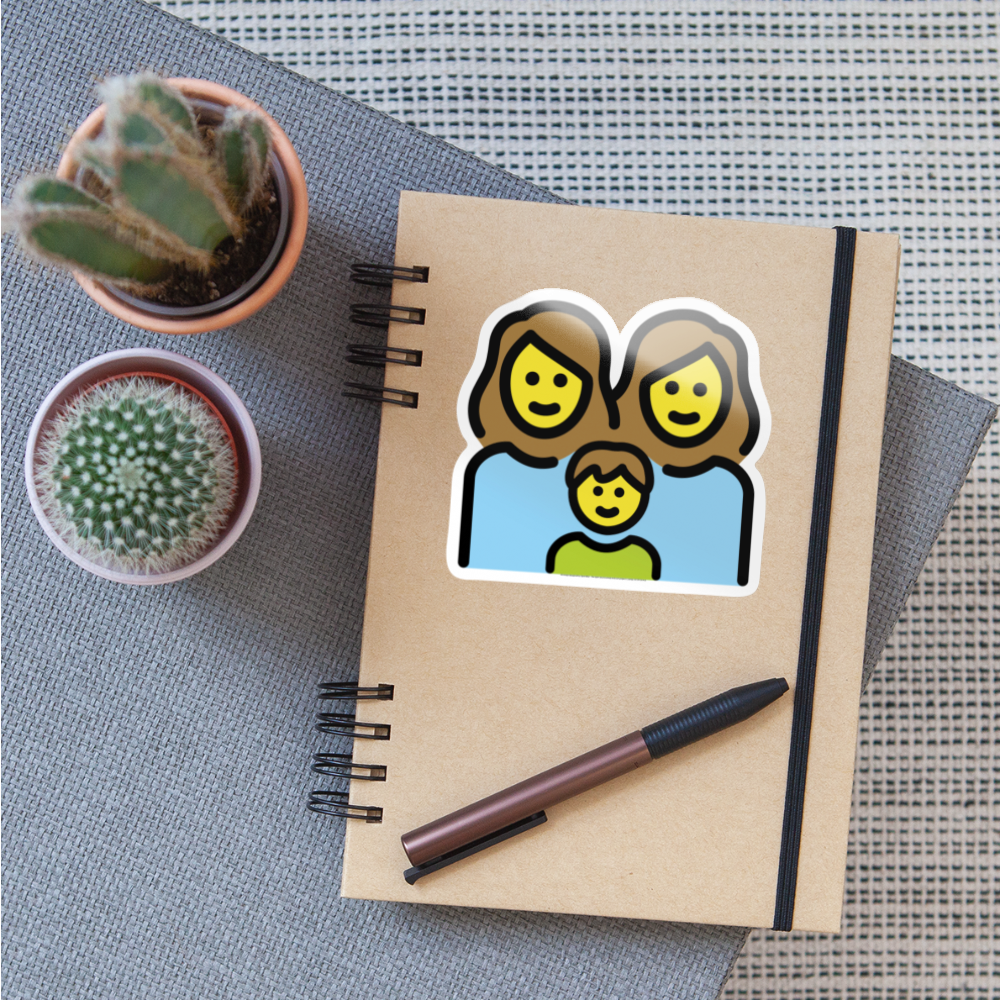 Family: Woman, Woman, Boy Moji Sticker - Emoji.Express - white glossy