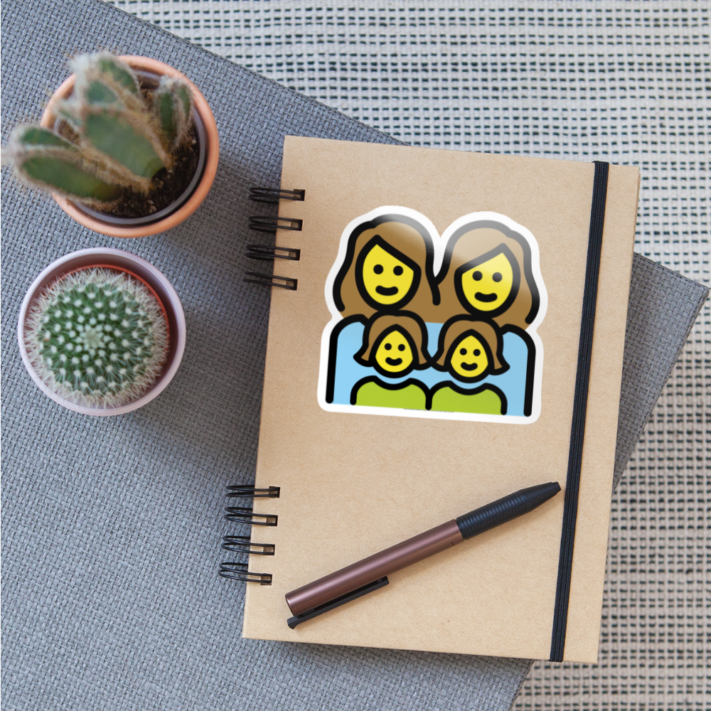 Family: Woman, Woman, Girl, Girl Moji Sticker - Emoji.Express - white glossy