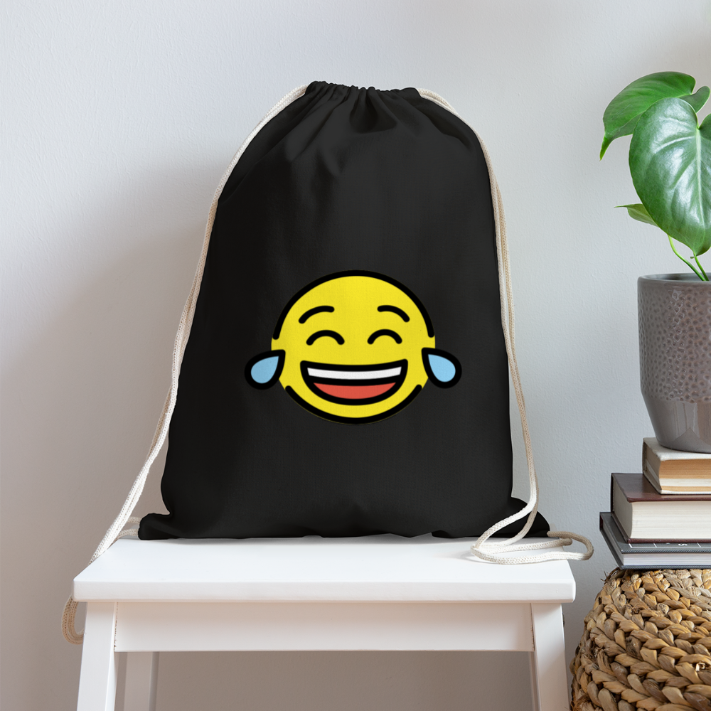 Customizable Face with Tears of Joy Moji Cotton Drawstring Bag - Emoji.Express - black