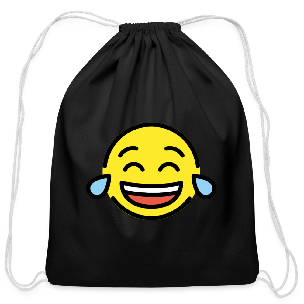 Customizable Face with Tears of Joy Moji Cotton Drawstring Bag - Emoji.Express - black