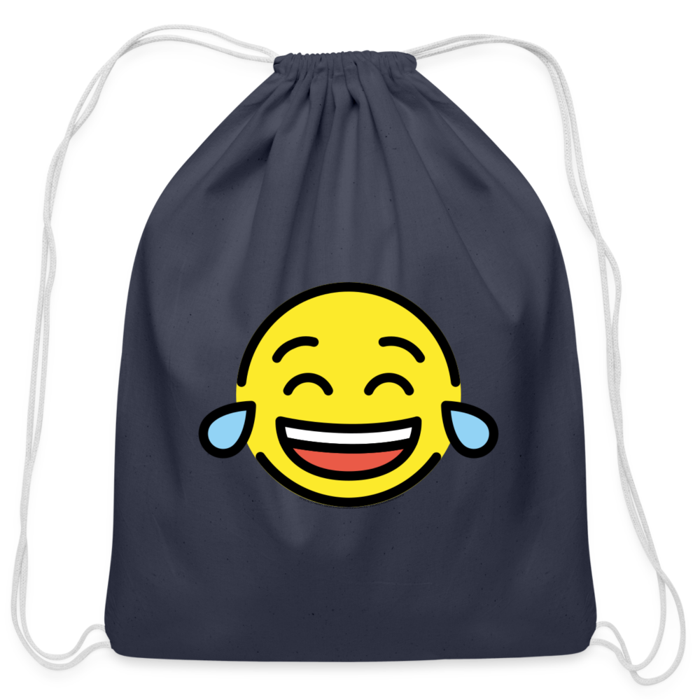 Customizable Face with Tears of Joy Moji Cotton Drawstring Bag - Emoji.Express - navy