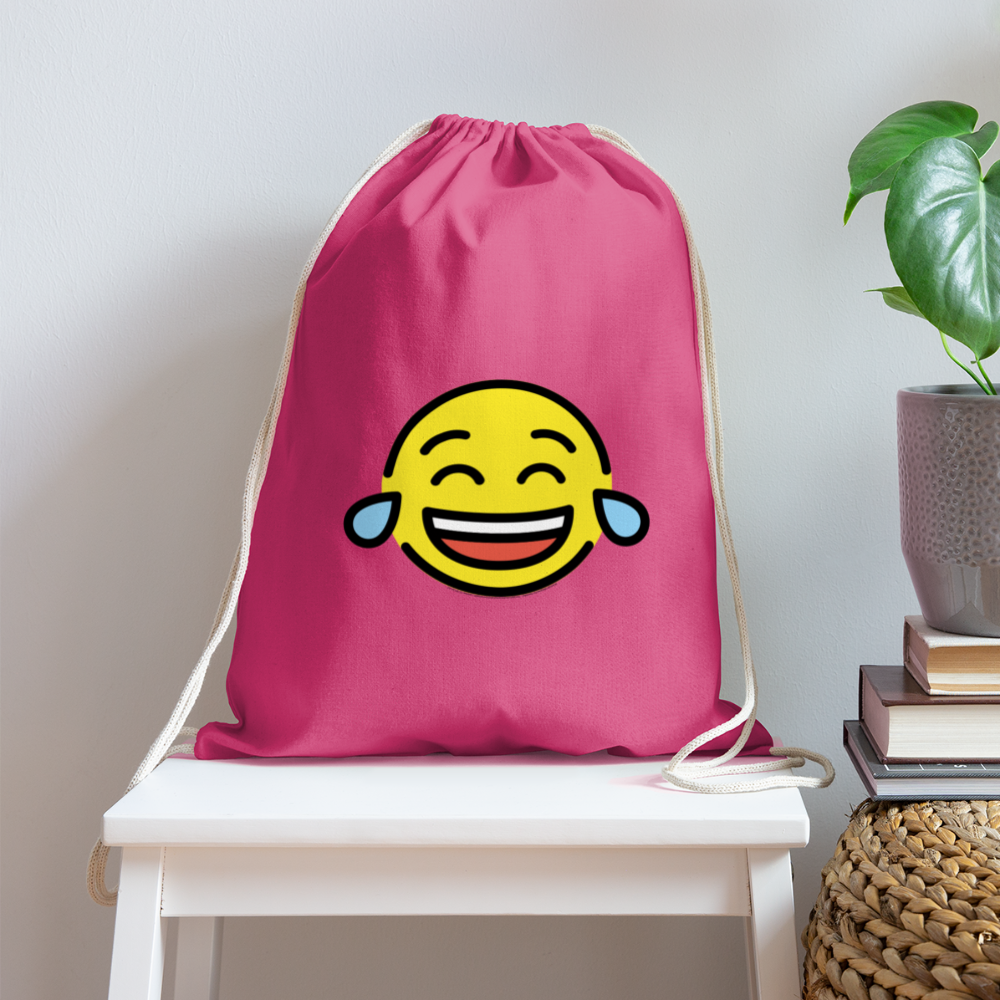 Customizable Face with Tears of Joy Moji Cotton Drawstring Bag - Emoji.Express - pink