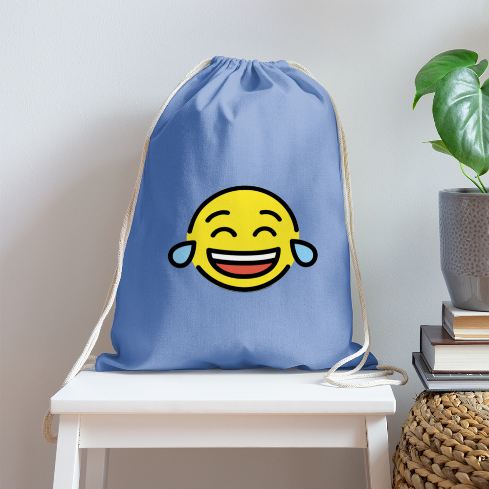 Customizable Face with Tears of Joy Moji Cotton Drawstring Bag - Emoji.Express - carolina blue