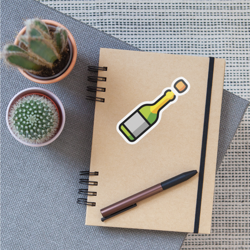 Bottle with Popping Cork Moji Sticker - Emoji.Express - white matte