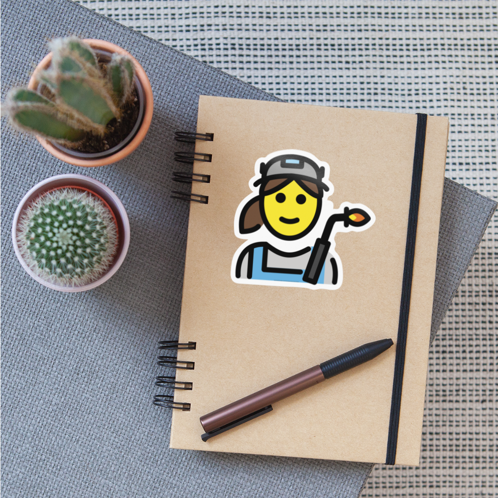 Woman Factory Worker Moji Sticker - Emoji.Express - white glossy