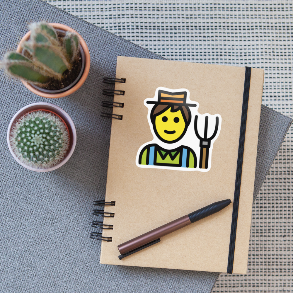 Man Farmer Moji Sticker - Emoji.Express - white glossy