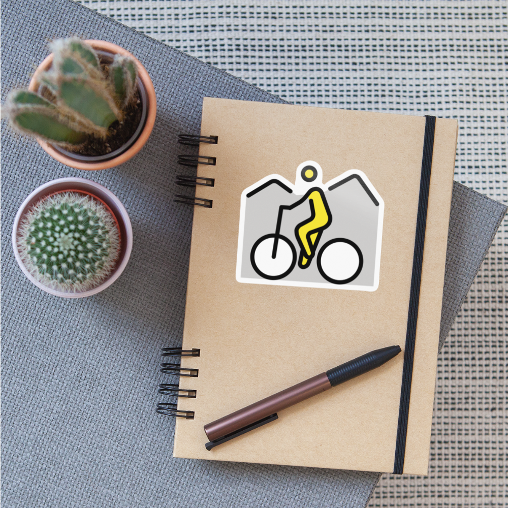 Person Mountain Biking Moji Sticker - Emoji.Express - white glossy