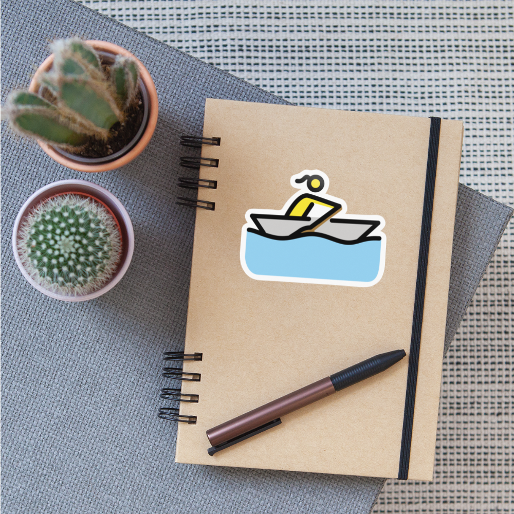 Woman Rowing Moji Sticker - Emoji.Express - white glossy