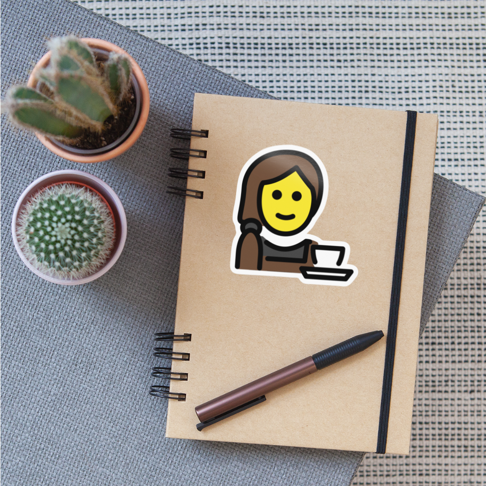 Woman Barista Moji Sticker - Emoji.Express - white glossy