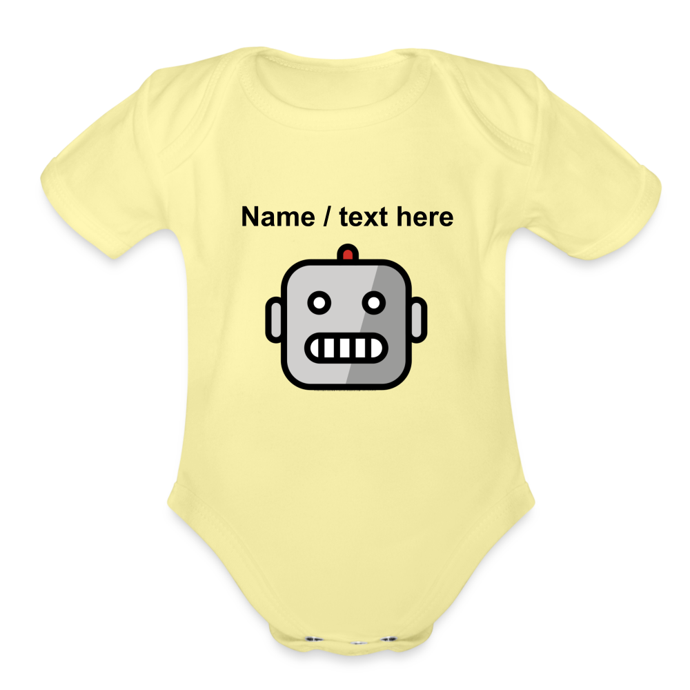 Robot Moji Organic Short Sleeve Baby Bodysuit - Emoji.Express - washed yellow