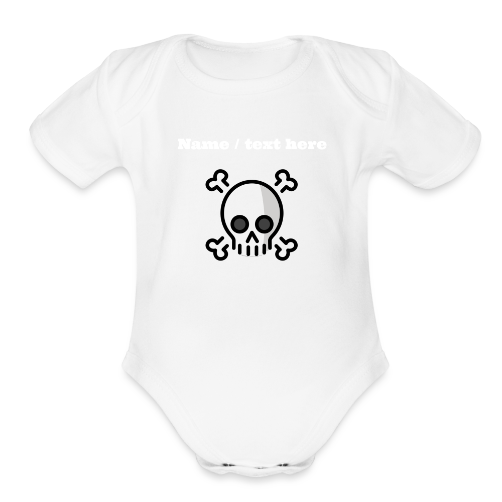 Skull and Crossbones Moji Organic Short Sleeve Baby Bodysuit - Emoji.Express - white