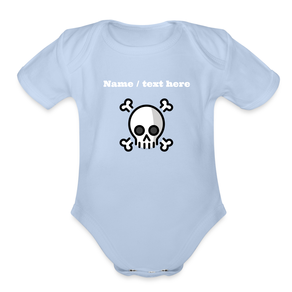 Skull and Crossbones Moji Organic Short Sleeve Baby Bodysuit - Emoji.Express - sky