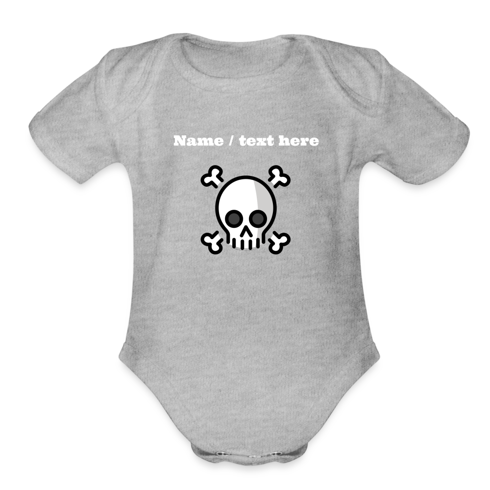 Skull and Crossbones Moji Organic Short Sleeve Baby Bodysuit - Emoji.Express - heather grey