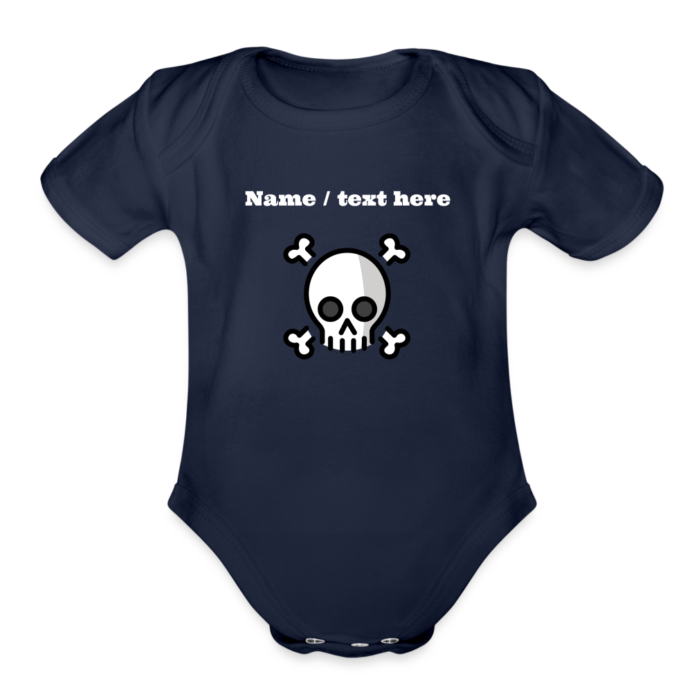 Skull and Crossbones Moji Organic Short Sleeve Baby Bodysuit - Emoji.Express - dark navy
