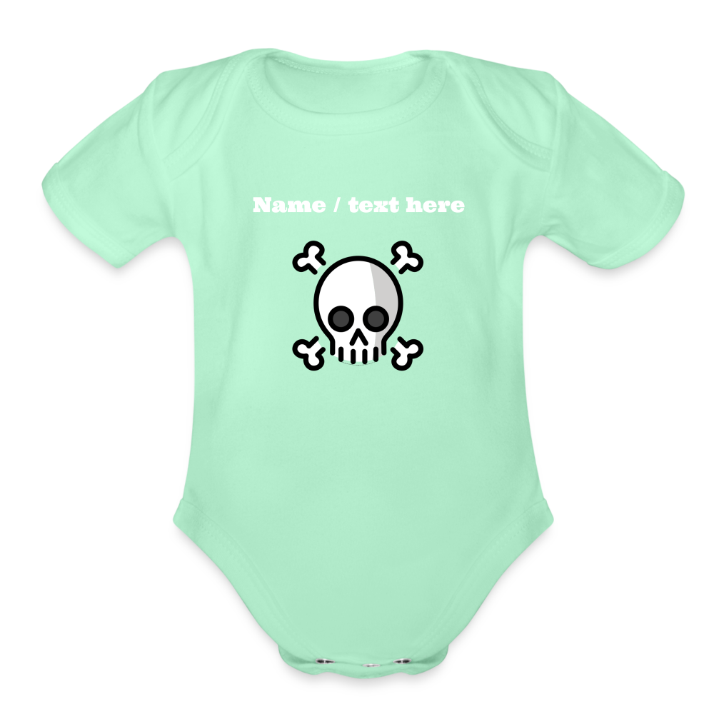 Skull and Crossbones Moji Organic Short Sleeve Baby Bodysuit - Emoji.Express - light mint